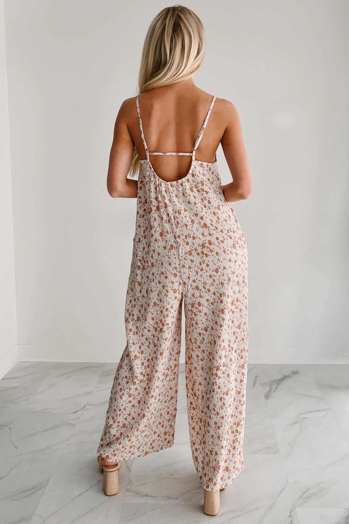 Homebody Heaven Pleated Wide Leg Jumpsuit (Cream Floral) Night Traveler Soft Elegant