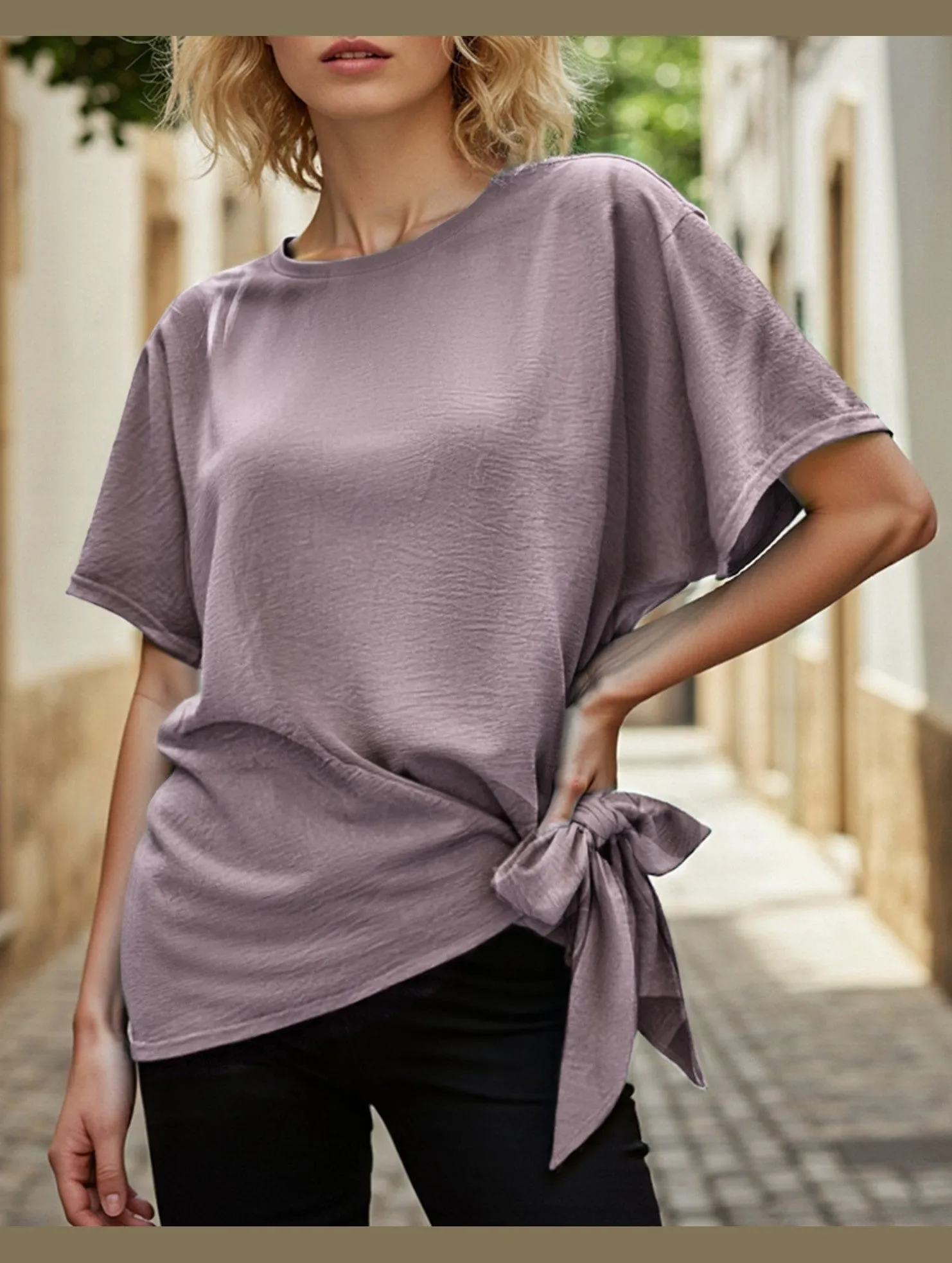 BATWING SLEEVED HEM KNOT LOOSE BLOUSE Sustainable Waterproofing