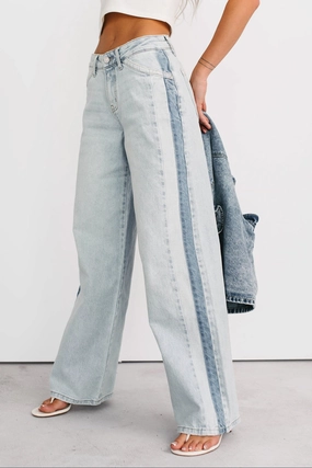 Earthy Soft Baylor Wide Leg Contrast Kancan Jeans (Light)