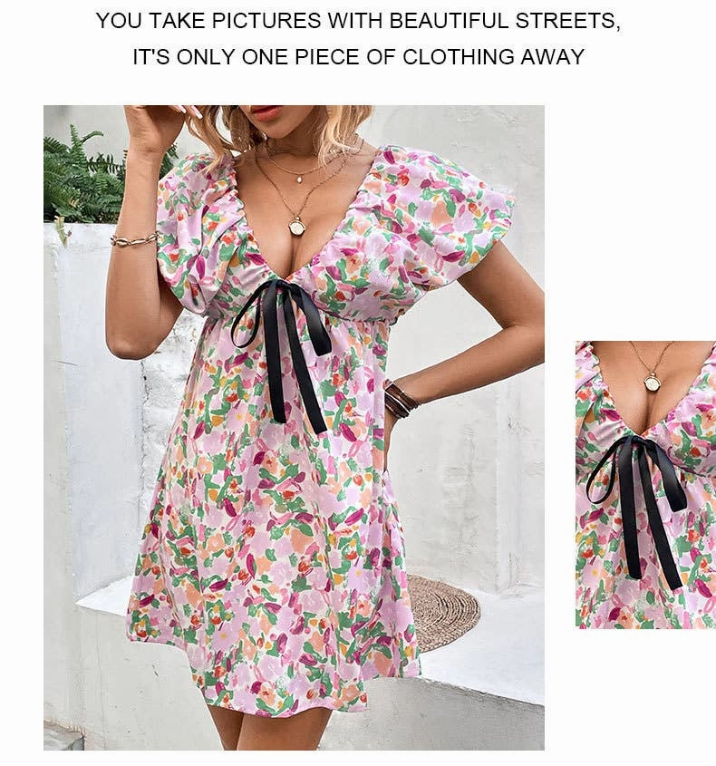 DEEP V SEXY DRESS_CWDSD3493 ContrastStitching Quick Drying