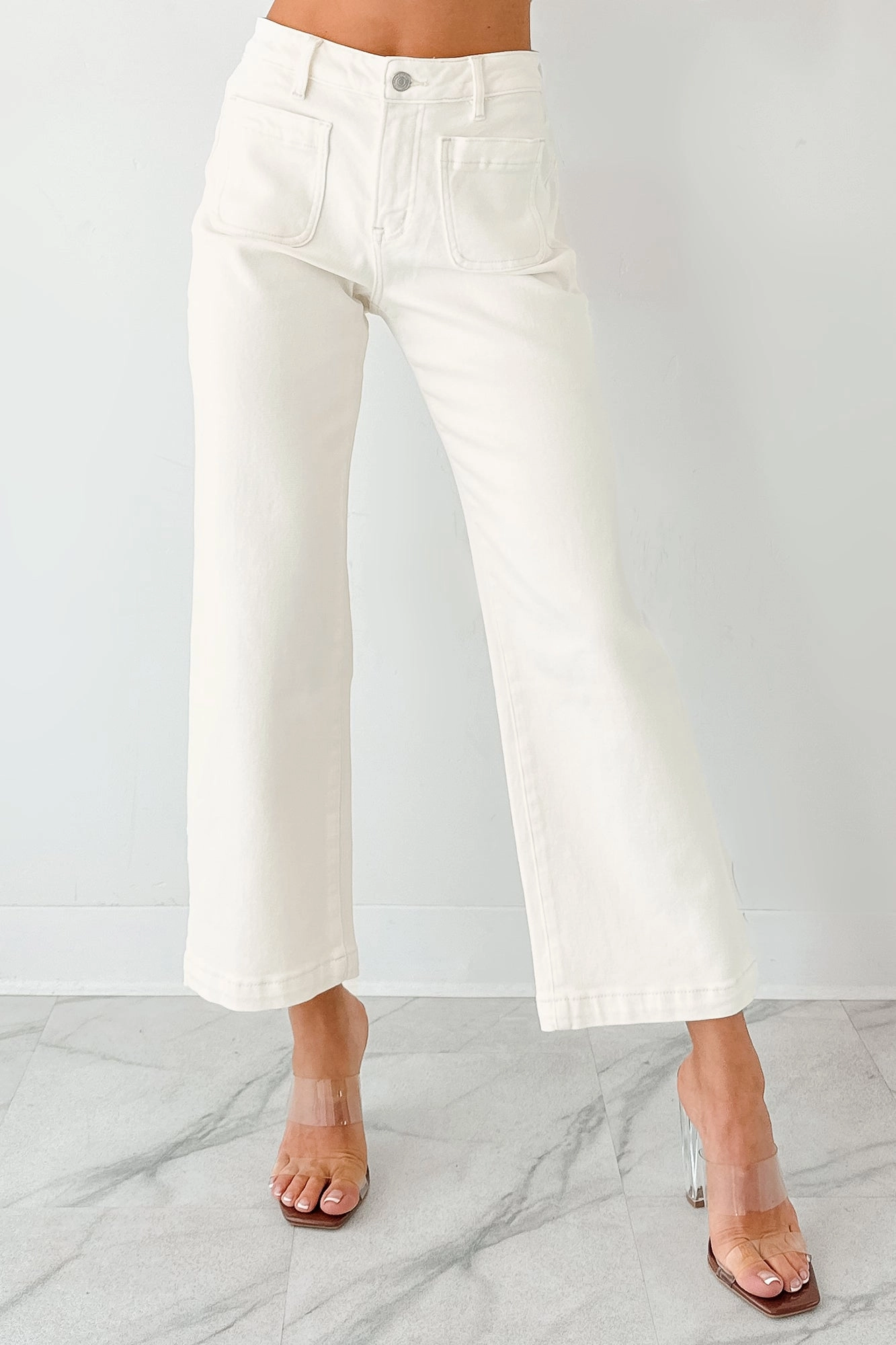 Classic Gym Ready Bella Cropped Wide Leg Mica Denim Jeans (White Chocolate)