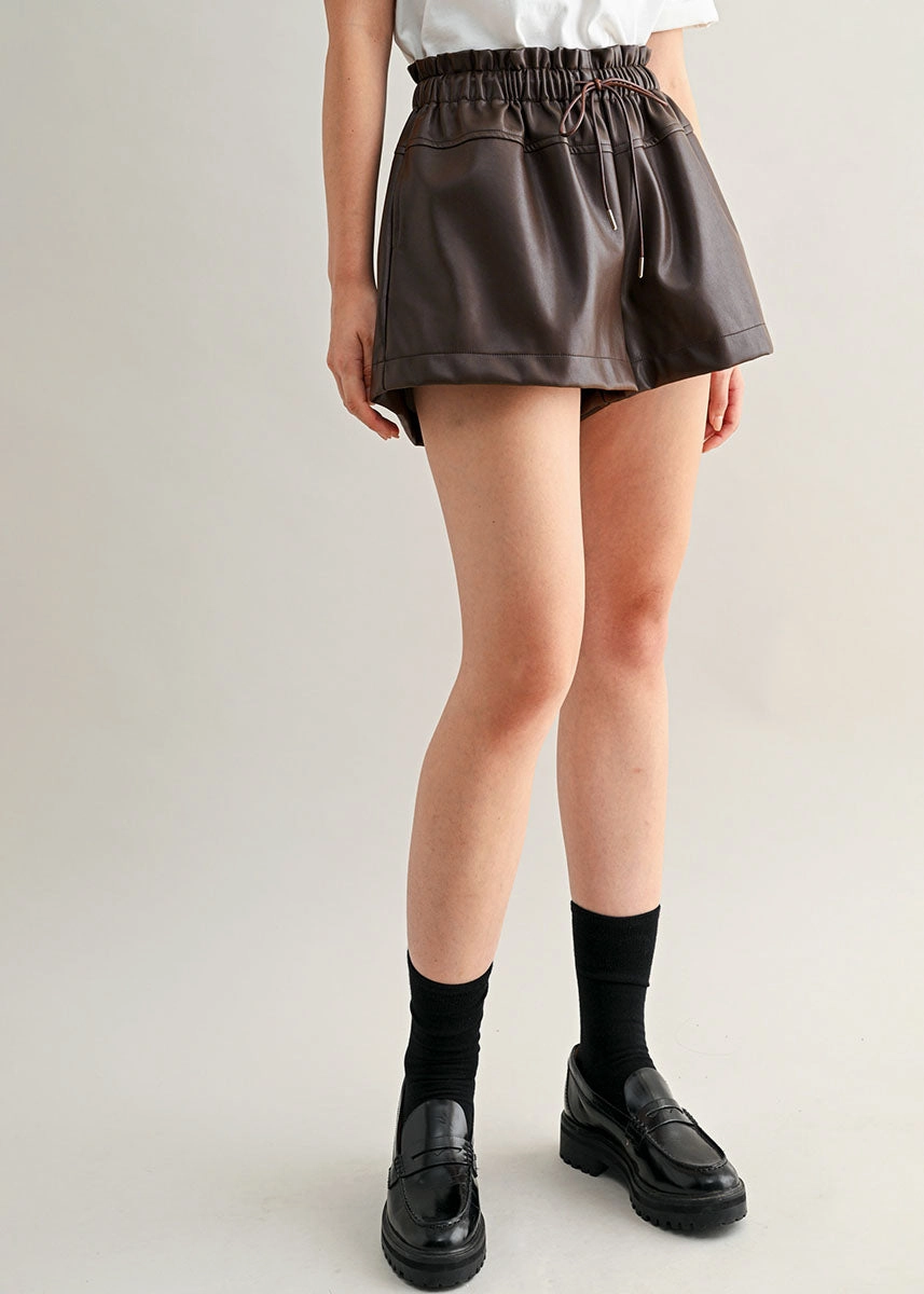 Casual Layer Bellamy High-Waisted Drawstring Shorts - Dark Brown