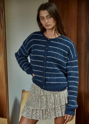 Yarn Dyed Fabric Comfy Look Bellevue Cardigan - Navy Ivory