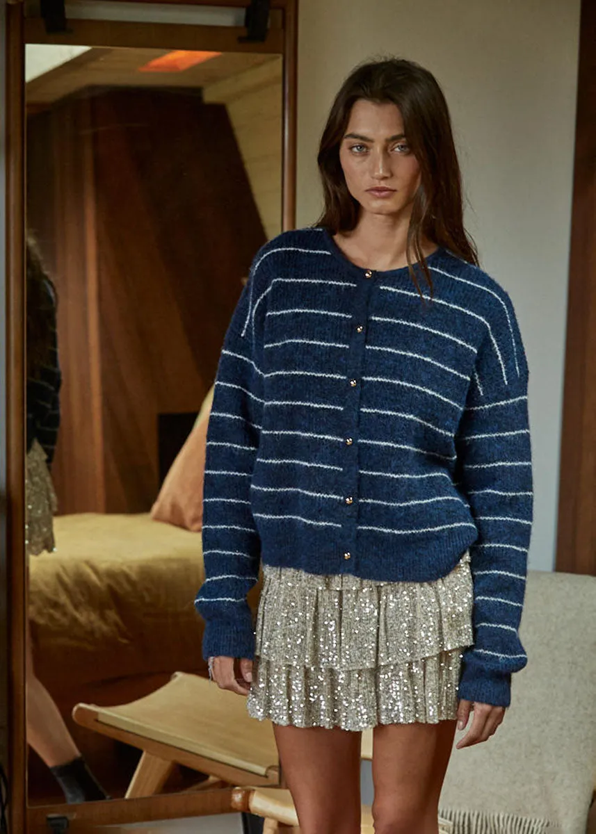 Bellevue Cardigan - Navy Ivory premium fabric Comfy Wear