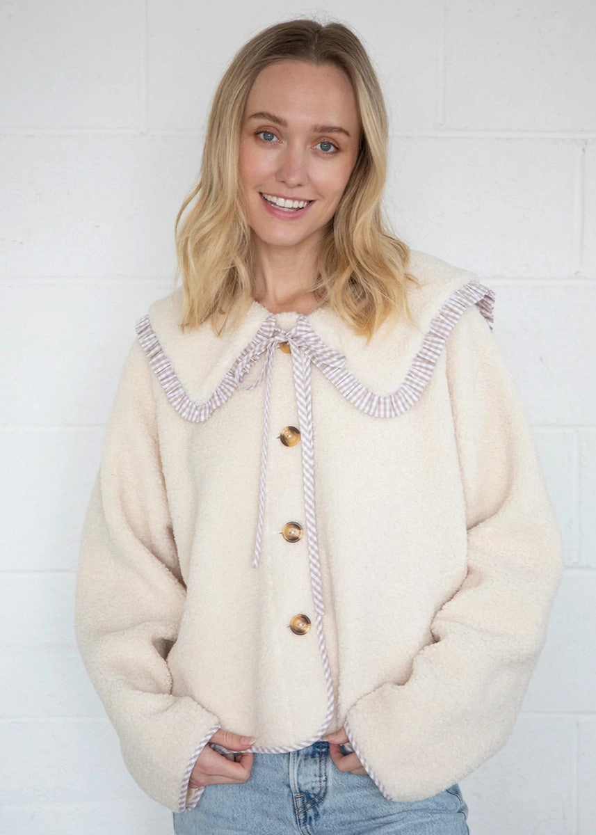 Non Irritating Lining Bette Gingham Ruffle Point Jacket - Latte