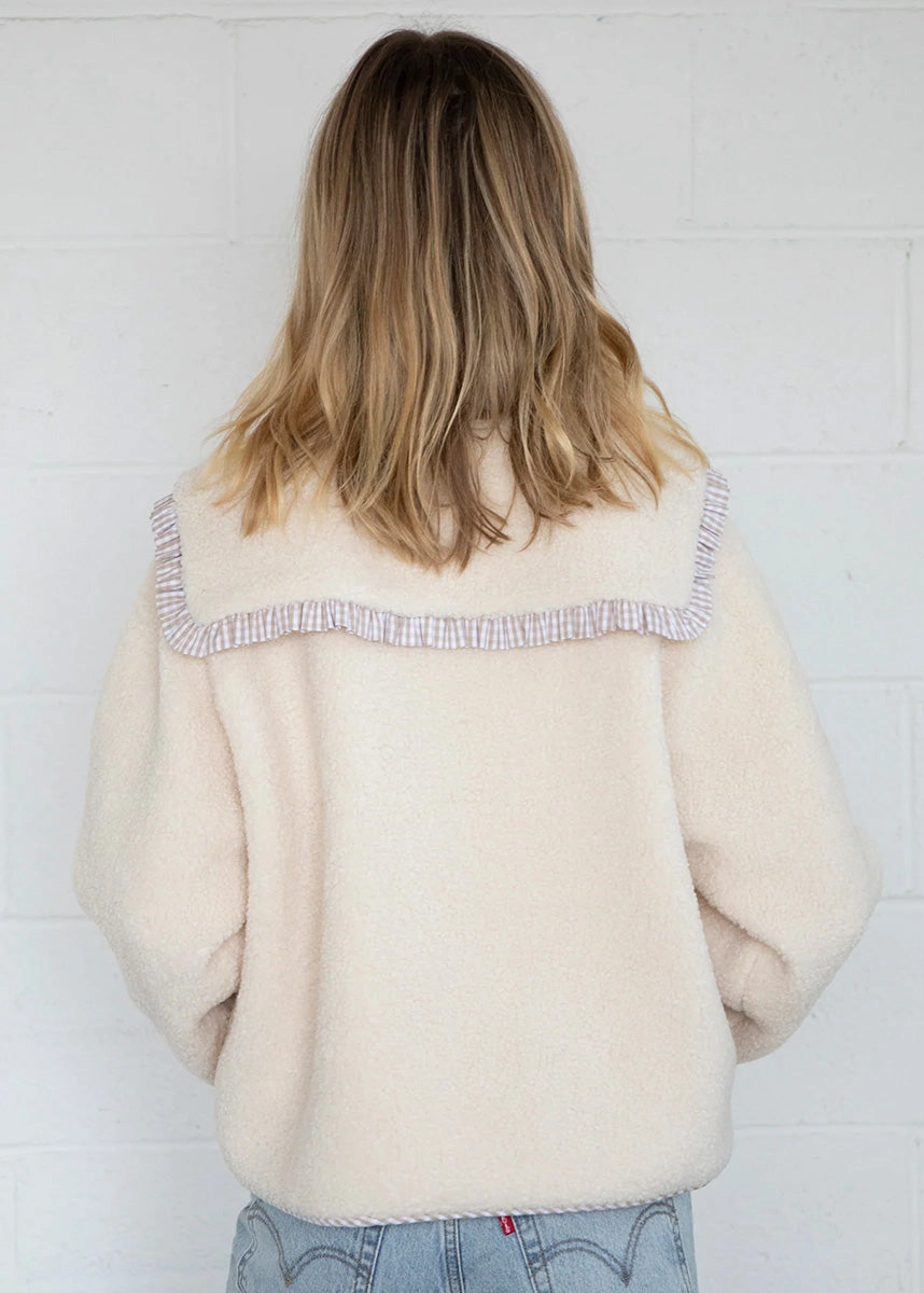 Bette Gingham Ruffle Point Jacket - Latte Cold Resist Transitional Weather Piece