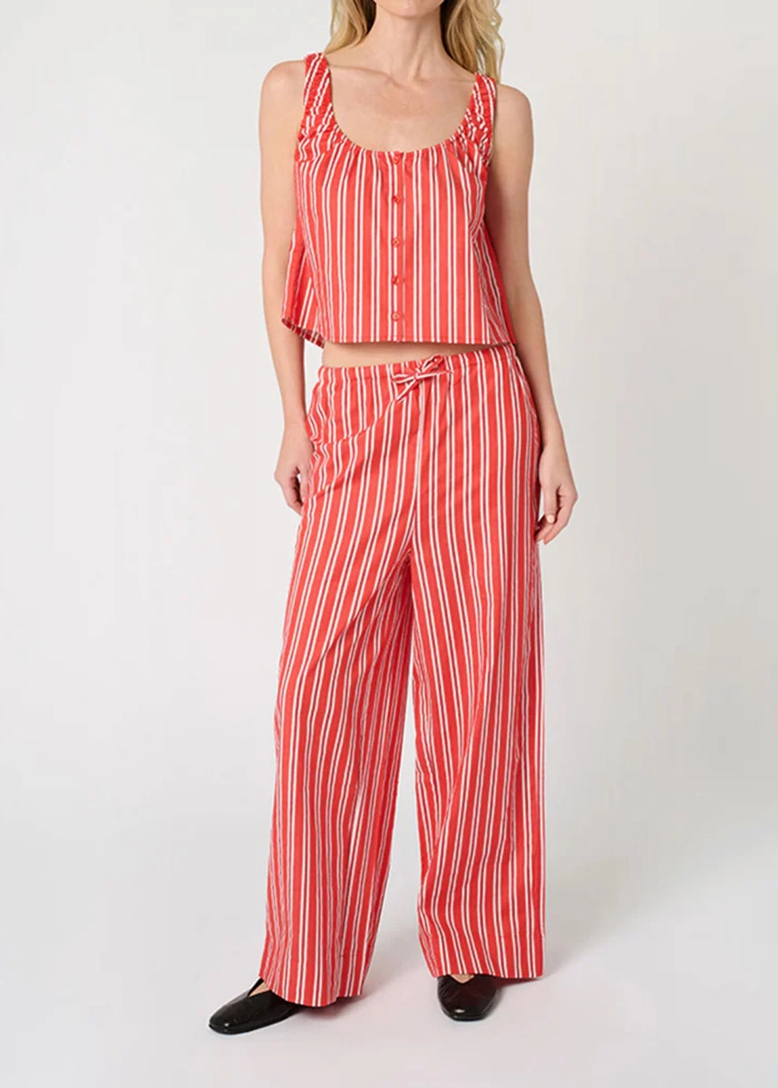 TaglessDesign Casual Must-Have Betty Stripe Tie-Waist Pant - Vibrant Red Multi