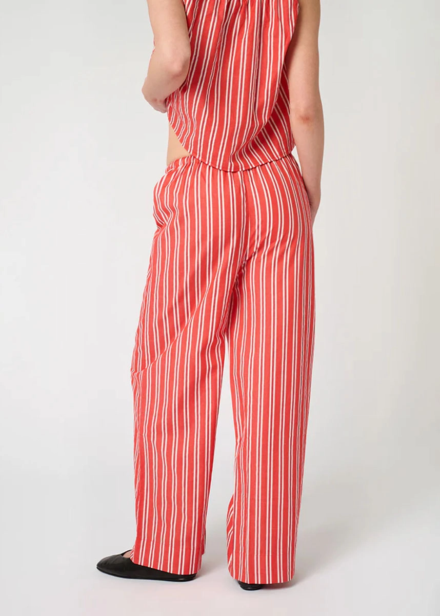 Betty Stripe Tie-Waist Pant - Vibrant Red Multi Travel Ready Fit Fitted Style