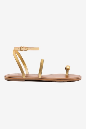 Biarritz Flat Sandal In Gold Metallic Leather Street Path Supportive Style