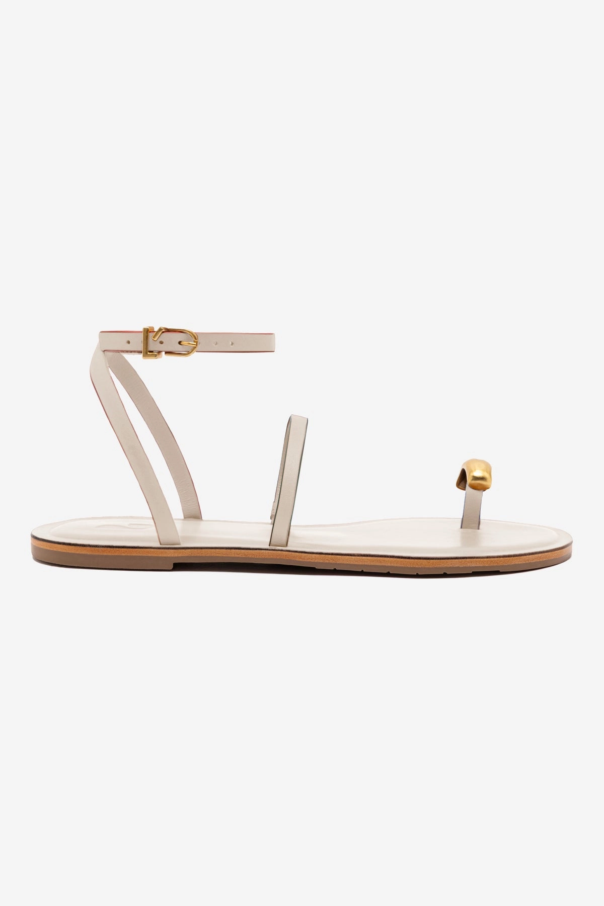 Biarritz Flat Sandal In Ivory Leather rubber
