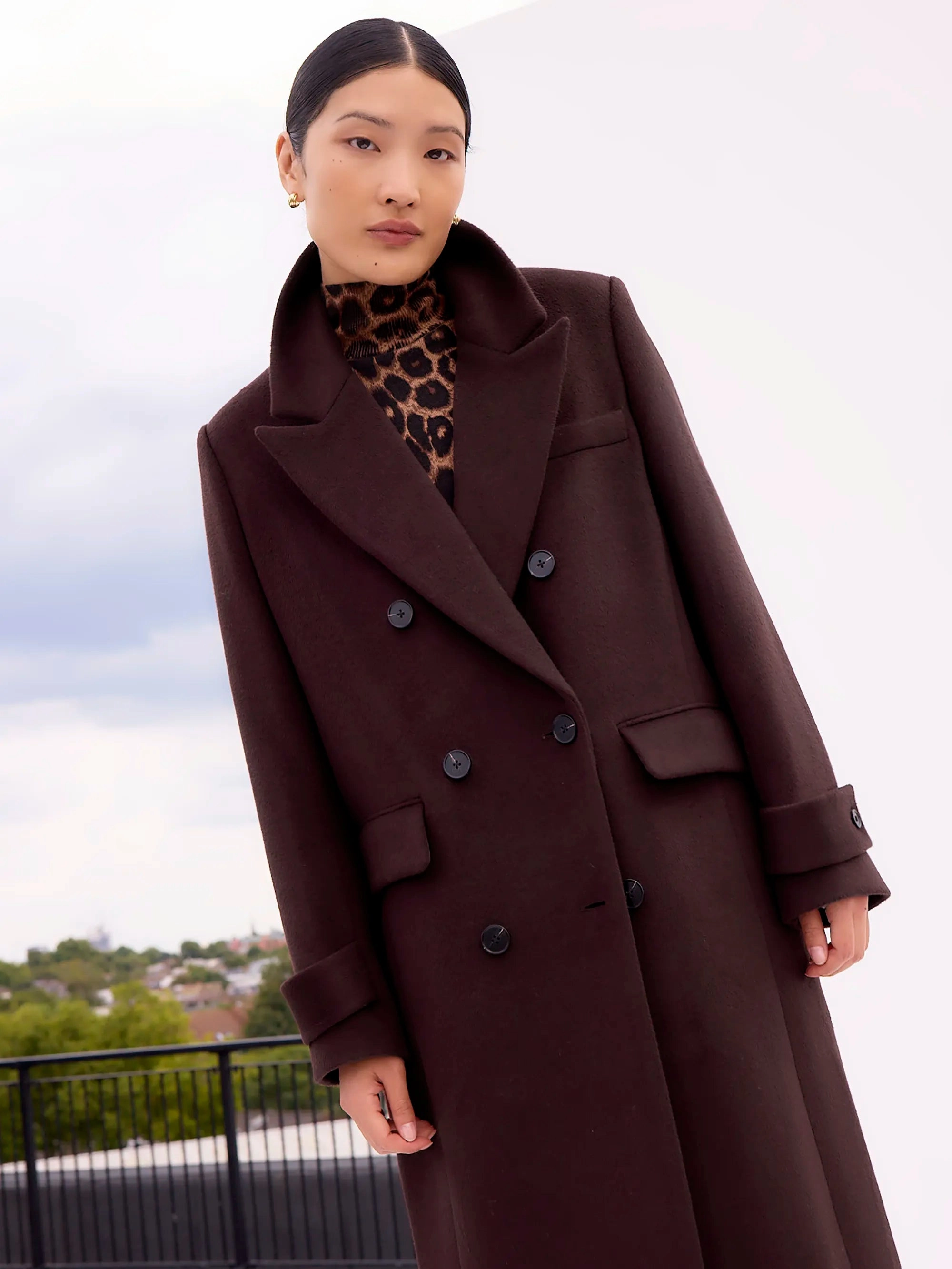 Smart Design Affordable Fashion Bitter Chocolate Wool-Blend Coat