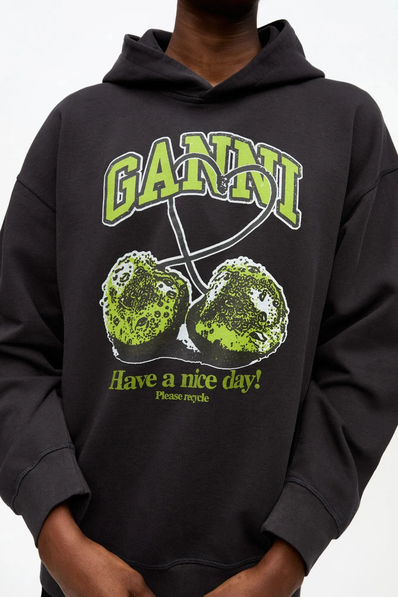 Black Isoli Cherries Oversized Hoodie Cold Day Outfit Quick Dry Material