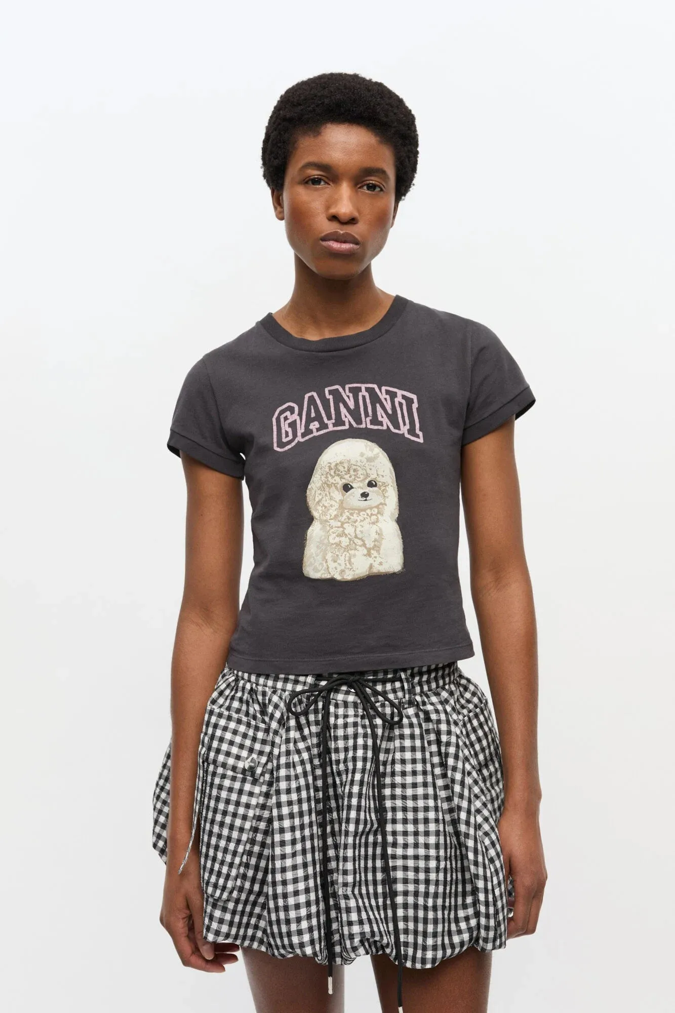 Black Poodle Graphic Cropped T-shirt Casual Statement Fashion-Forward
