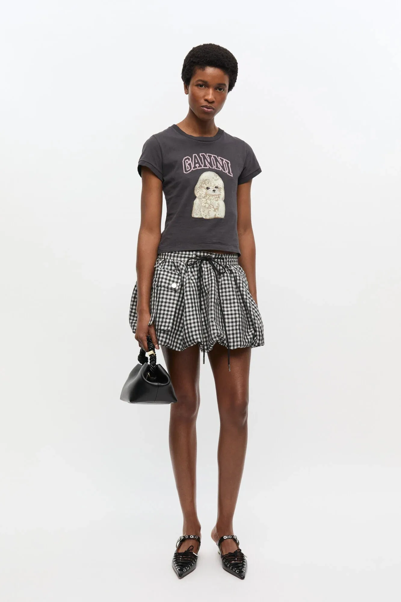 Black Poodle Graphic Cropped T-shirt WrinkleFreeFabric Sustainable Material Blend