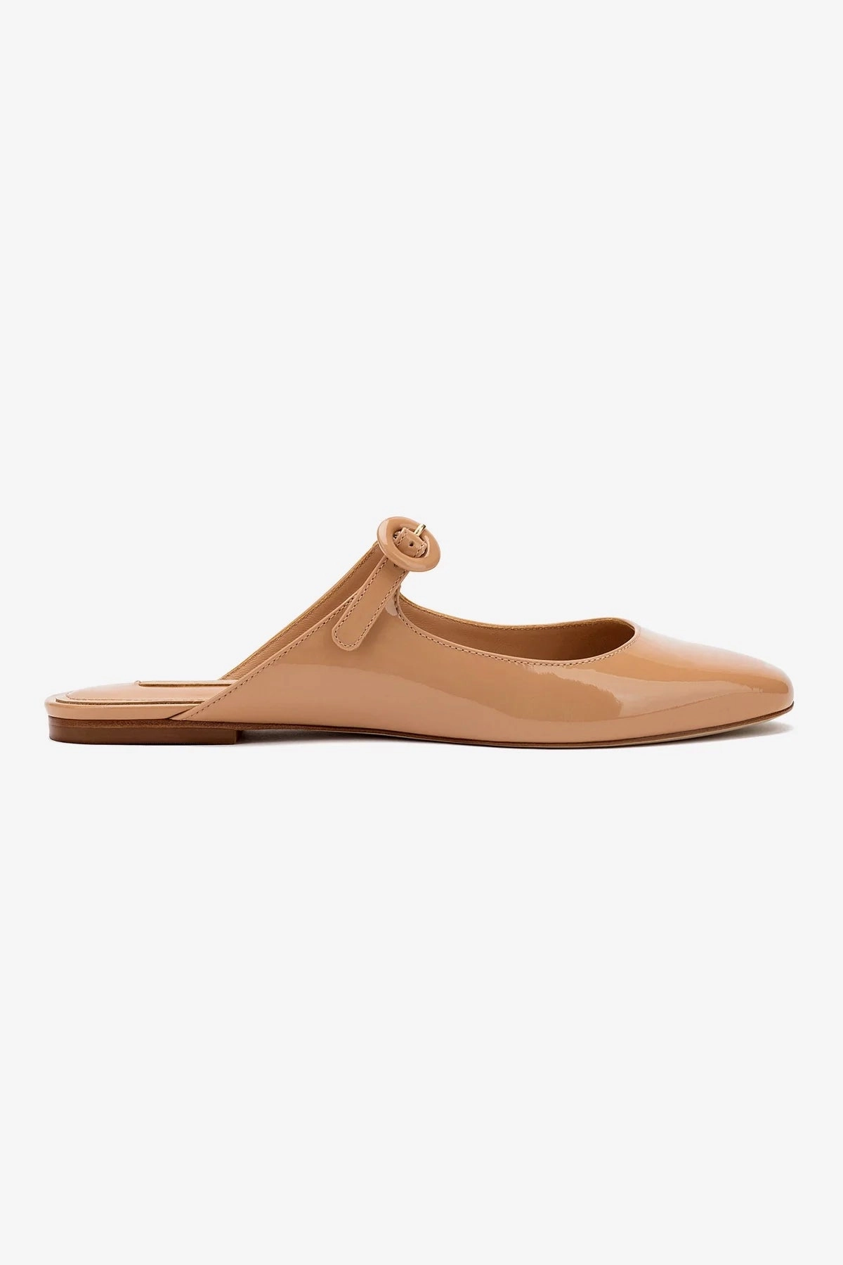 Blair Flat Mule In Tan Patent Leather Heat Ease School Game