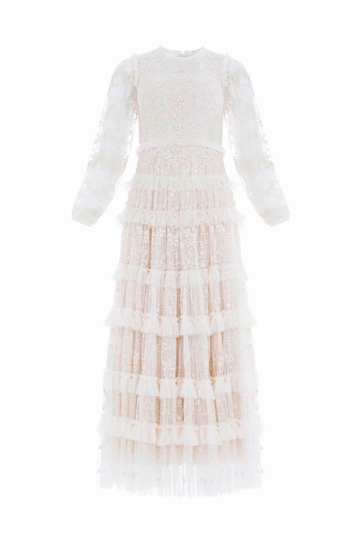 Soft Layers Blossom Lace Ankle Gown