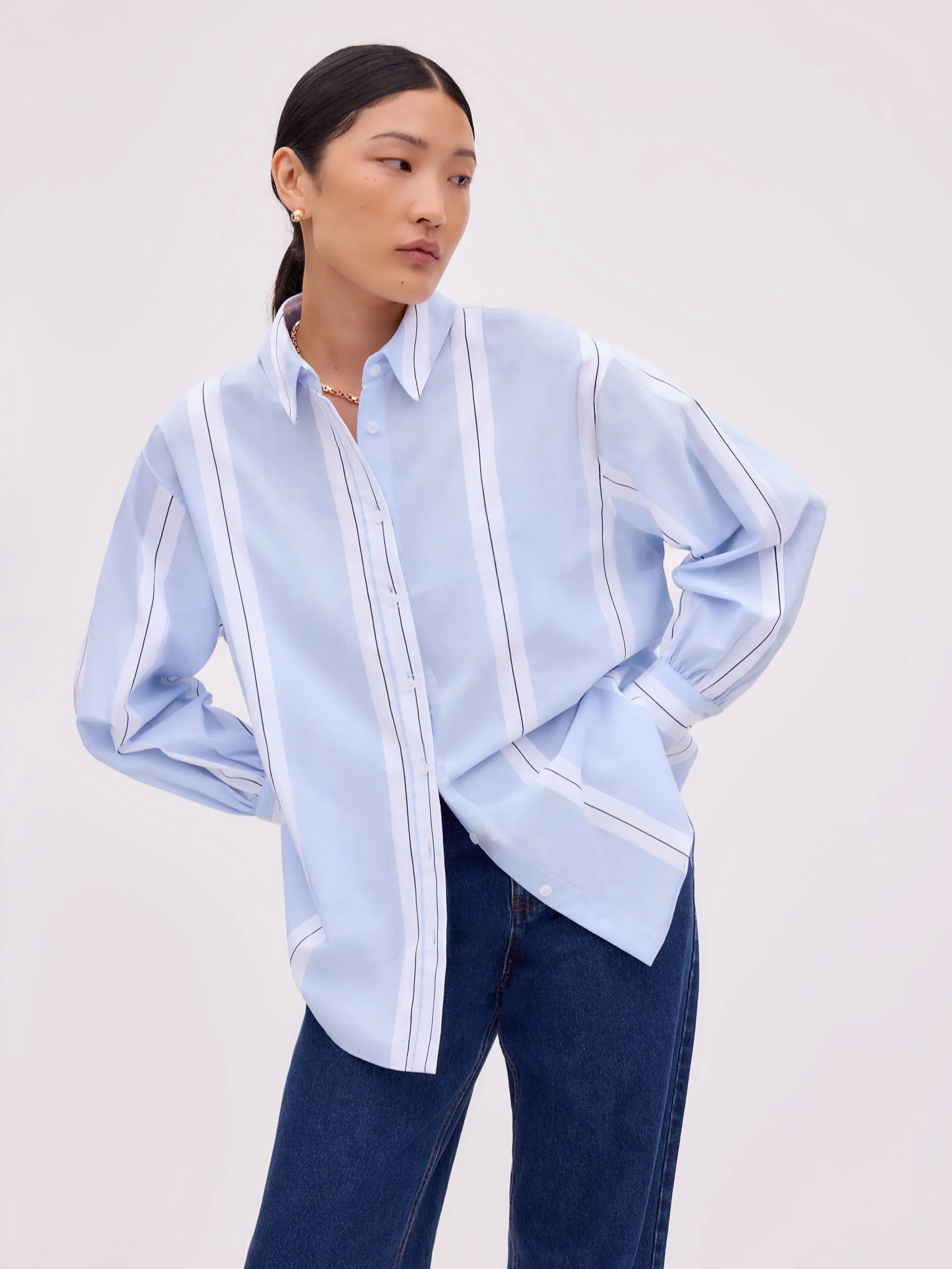 Blue Striped Cotton Shirt EasyClean FadeResistant Dye