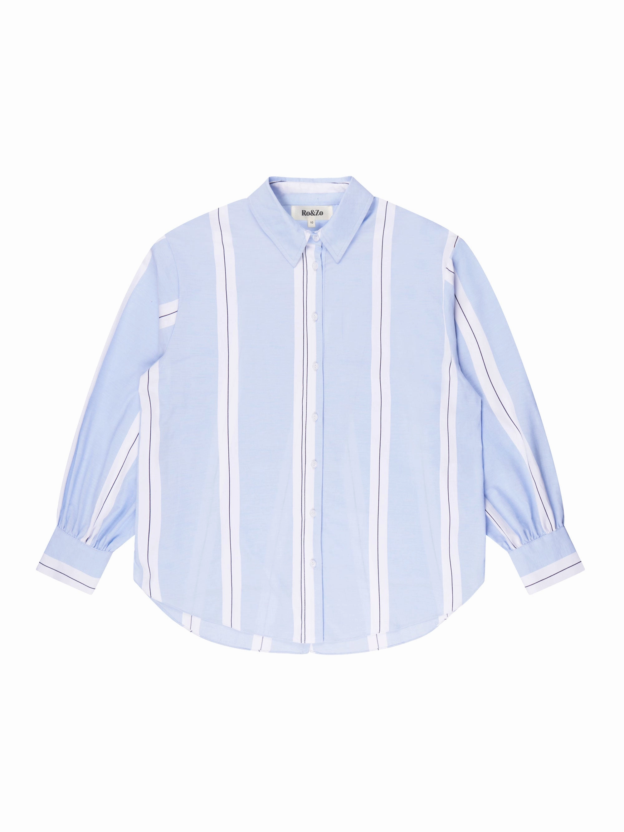 Blue Striped Cotton Shirt Reinforced Hem Stitching Tapered Cut