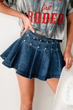 Fashion Lover Classic Wear Modern Minimalist Essential Piece Boastful Generation Gatlin Pleated Mini Skirt (Denim)