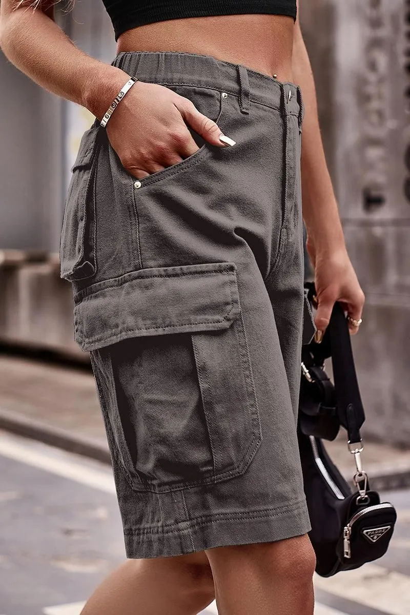 SIMPLE BIG POCKET MIDI CARGO PANTS Breathable Waistband Versatile Design