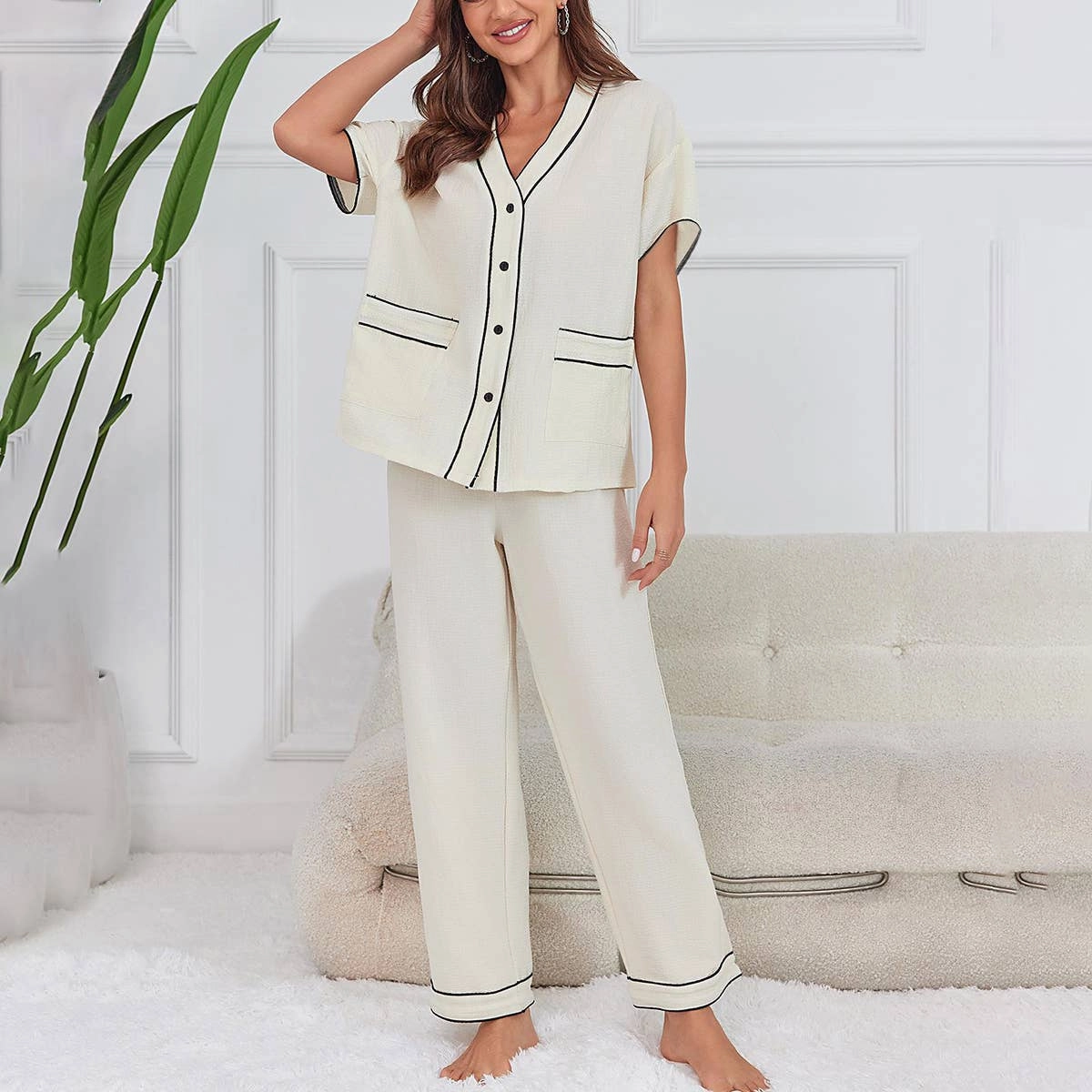 Timeless Utility Flat waistband CREPE BUBBLE AND THIN HOUSE SUIT_CWSTB0591