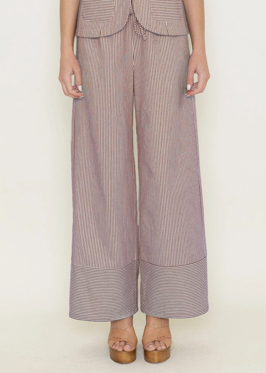 Farrah Striped Wide Leg Pants - Burgundy & Cream NonRestrictiveCut
