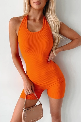 Shopping Retro Active Classic A Happier Place Ribbed Halter Romper (Orange)