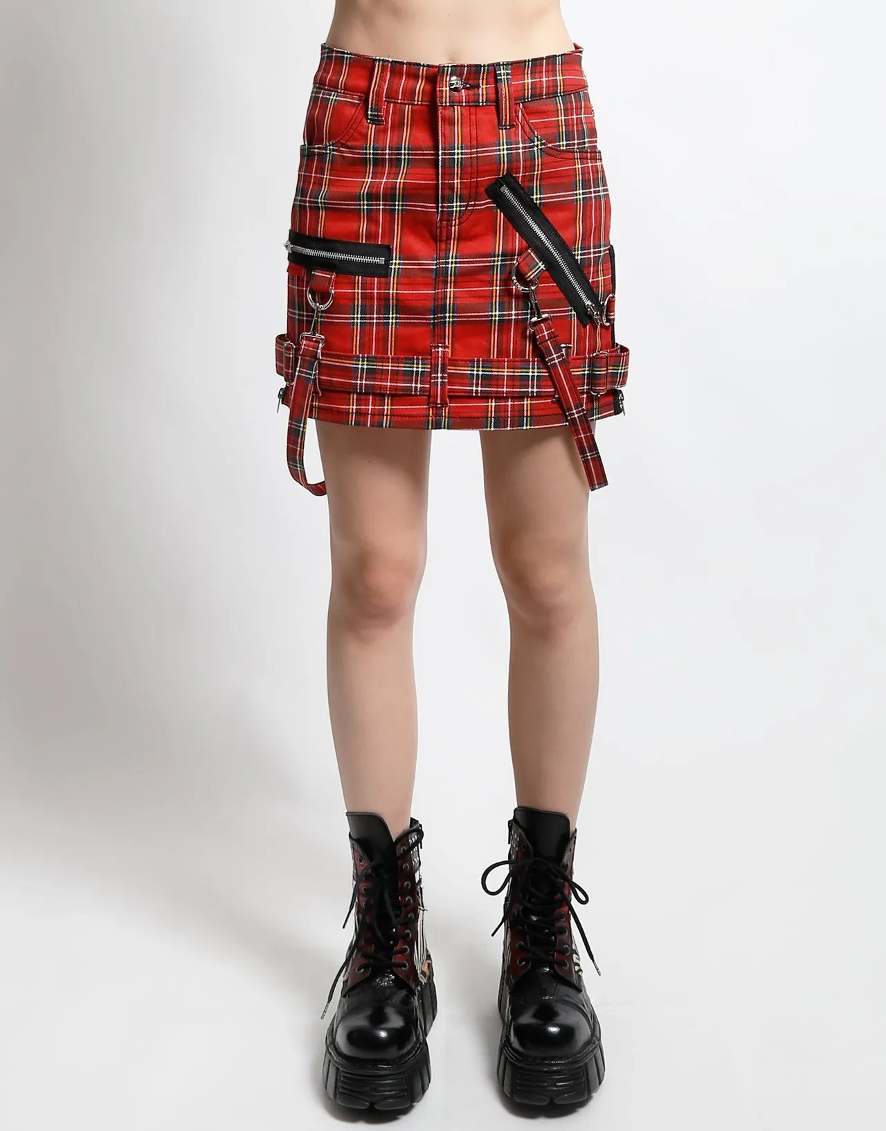 BONDAGE SKIRT RED PLAID Slim Comfort Fit