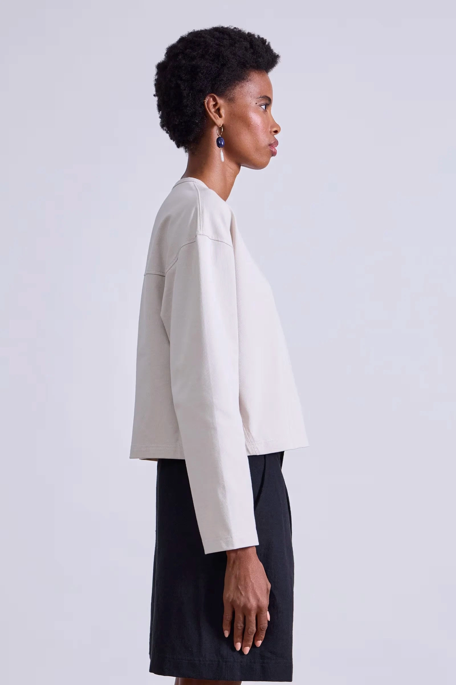 Boxy Long Sleeve Tee Interlock Weave AdjustableHemCuffs