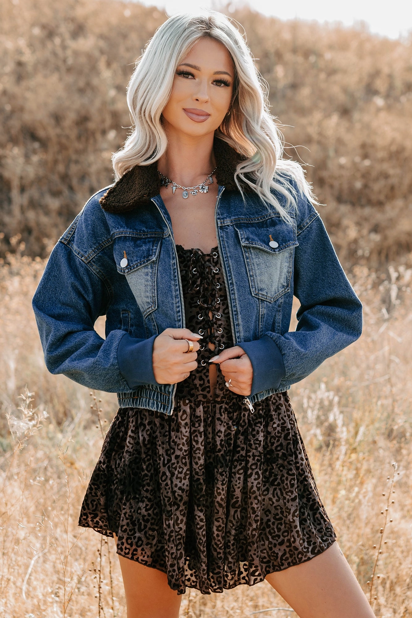 Easy Care Finish Breaking The Quiet Sherpa Collared Jacket (Denim)