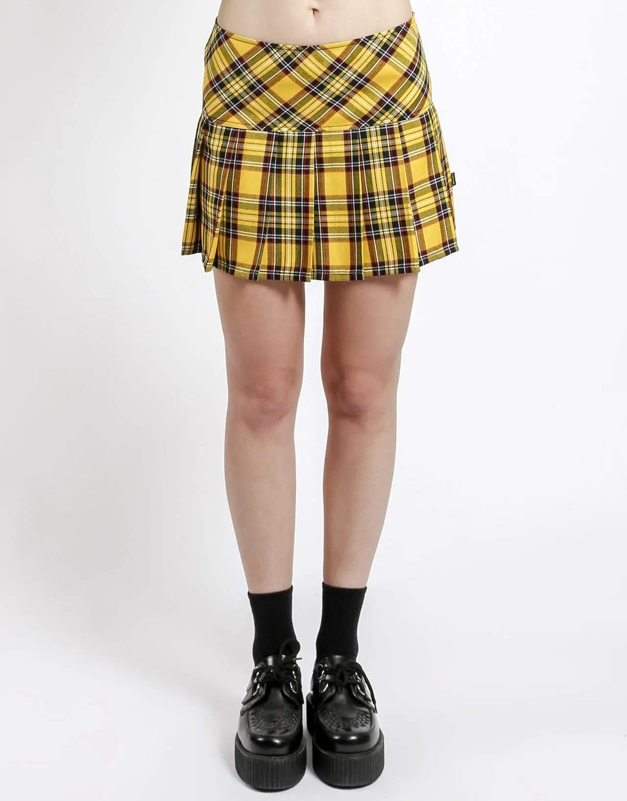 belt PLEATED SKIRT YELLOW PLAID