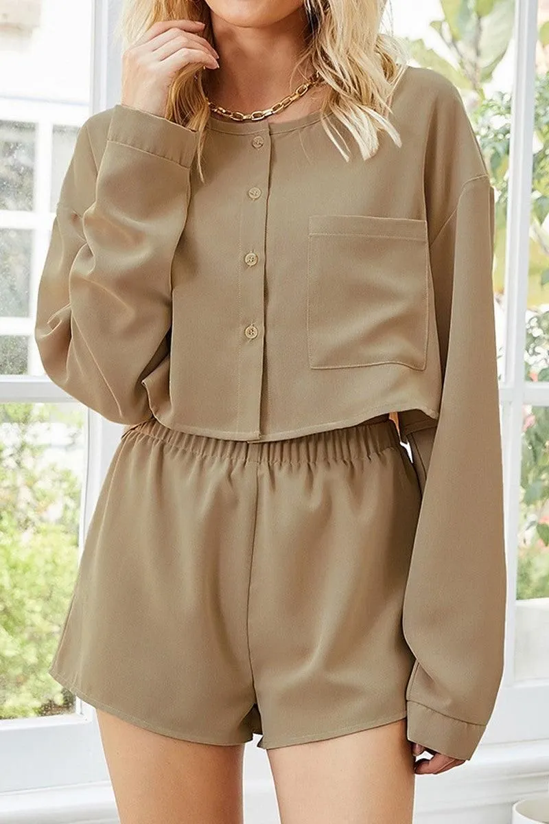 Comfortable Collar SHIRT SHORTS SET