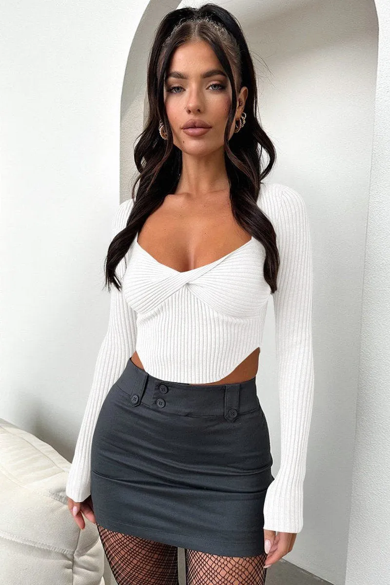 Everyday Comfort Soft and durable WOMEN SEXY DEEP NECK TIGHT LONG SLEEVE CROP TOP