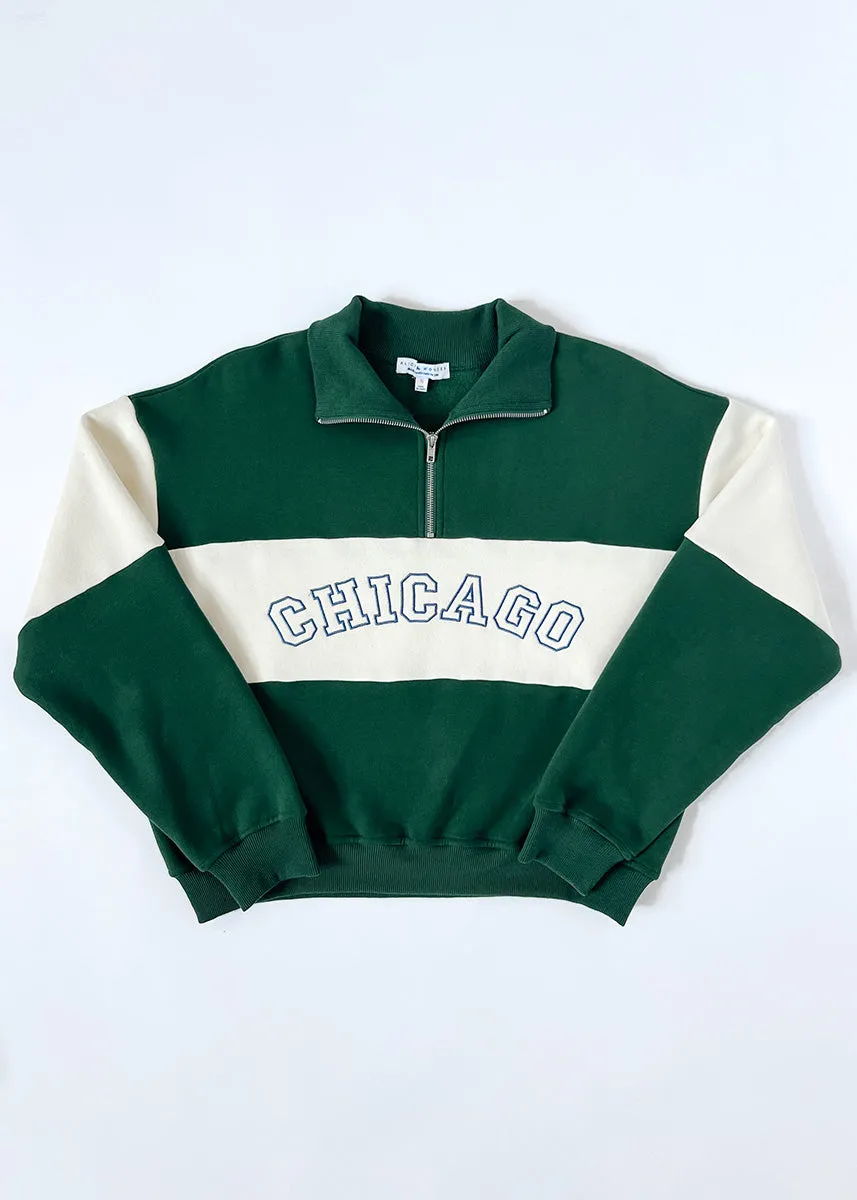 Four Way Stretch Fabric Chicago Color Blocked Quarter Zip Sweatshirt - Hunter Green