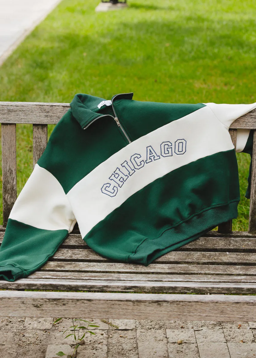 Chicago Color Blocked Quarter Zip Sweatshirt - Hunter Green Chilly Knit