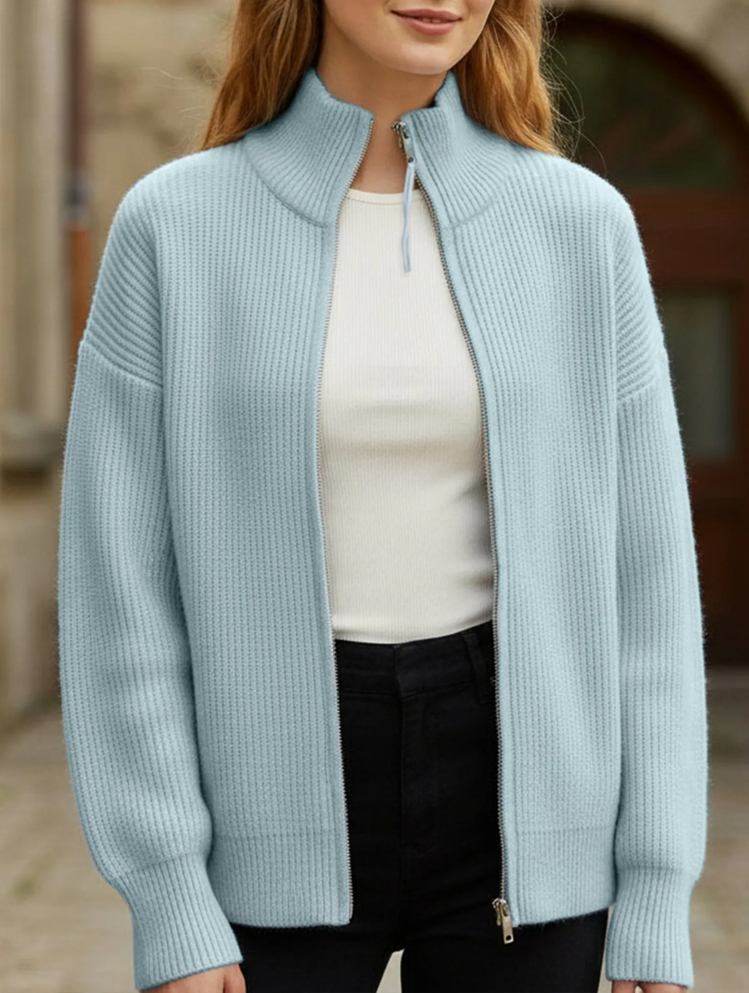 OdorResistantFabric Double-ended zipper knitted cardigan