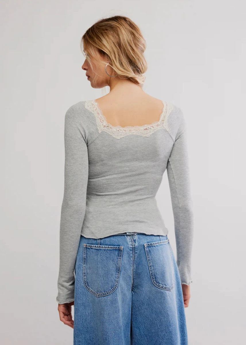 Oh My Darling Long Sleeve - Heather Grey Combo FlatlockSeams Bonded Hemline