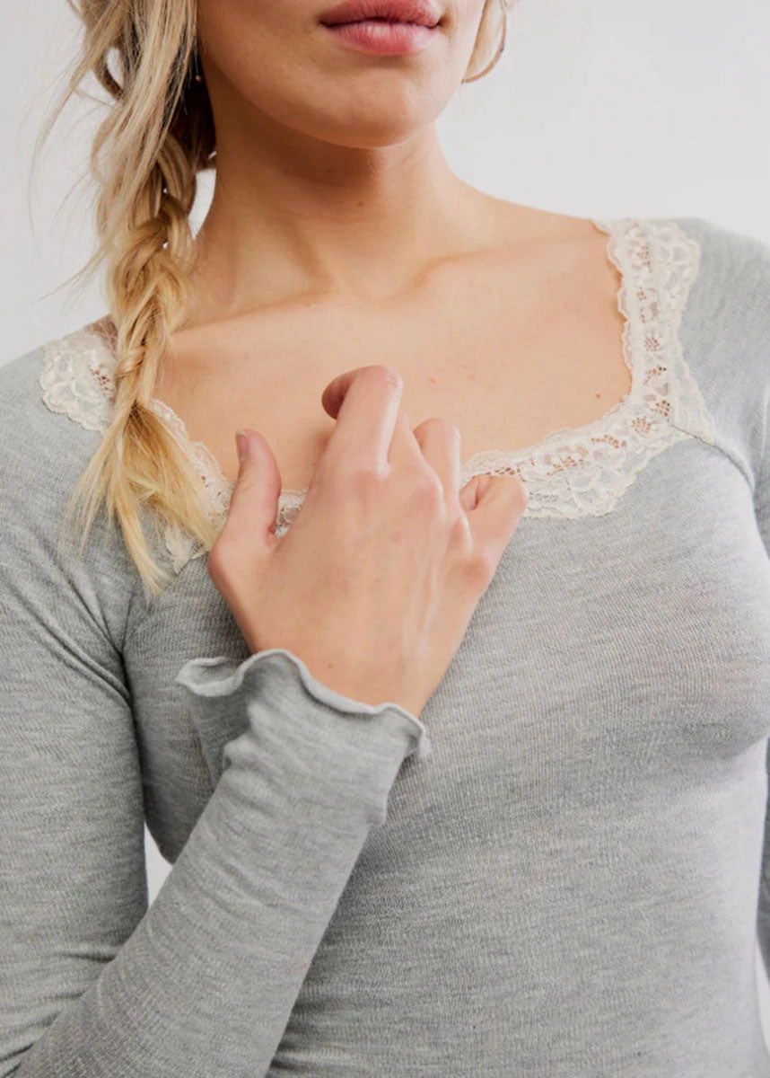 Oh My Darling Long Sleeve - Heather Grey Combo RubberizedGrip