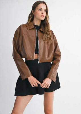 ripstop fabric Charlie Pleated Cropped Jacket - Chocolate Brown