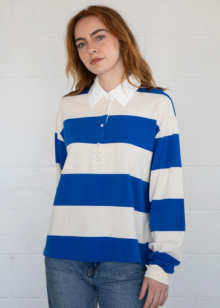 Airflow Mesh Lining NonScratchyLining Blaine Bold Stripe Polo Shirt - Royal