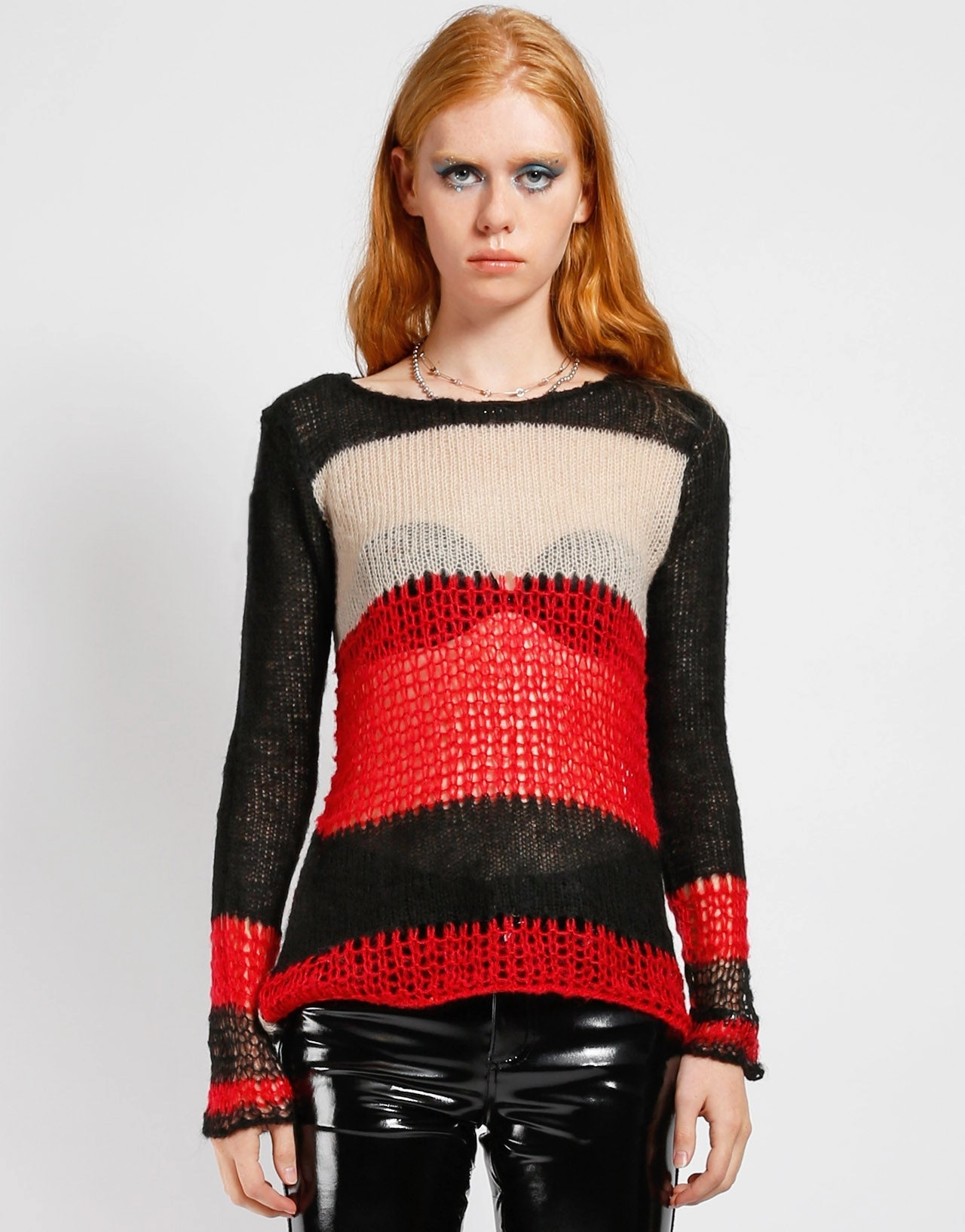 PUNK STRIPE SWEATER Classic Crewneck Design Elasticated Trim