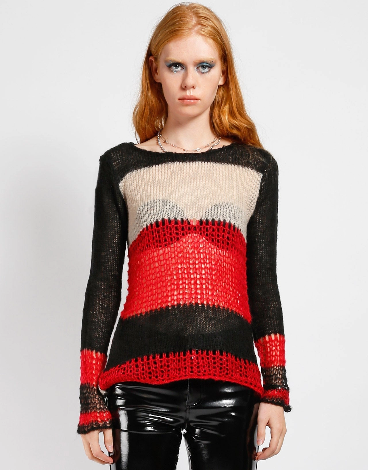 PUNK STRIPE SWEATER Flattering Drape FourWay Stretch