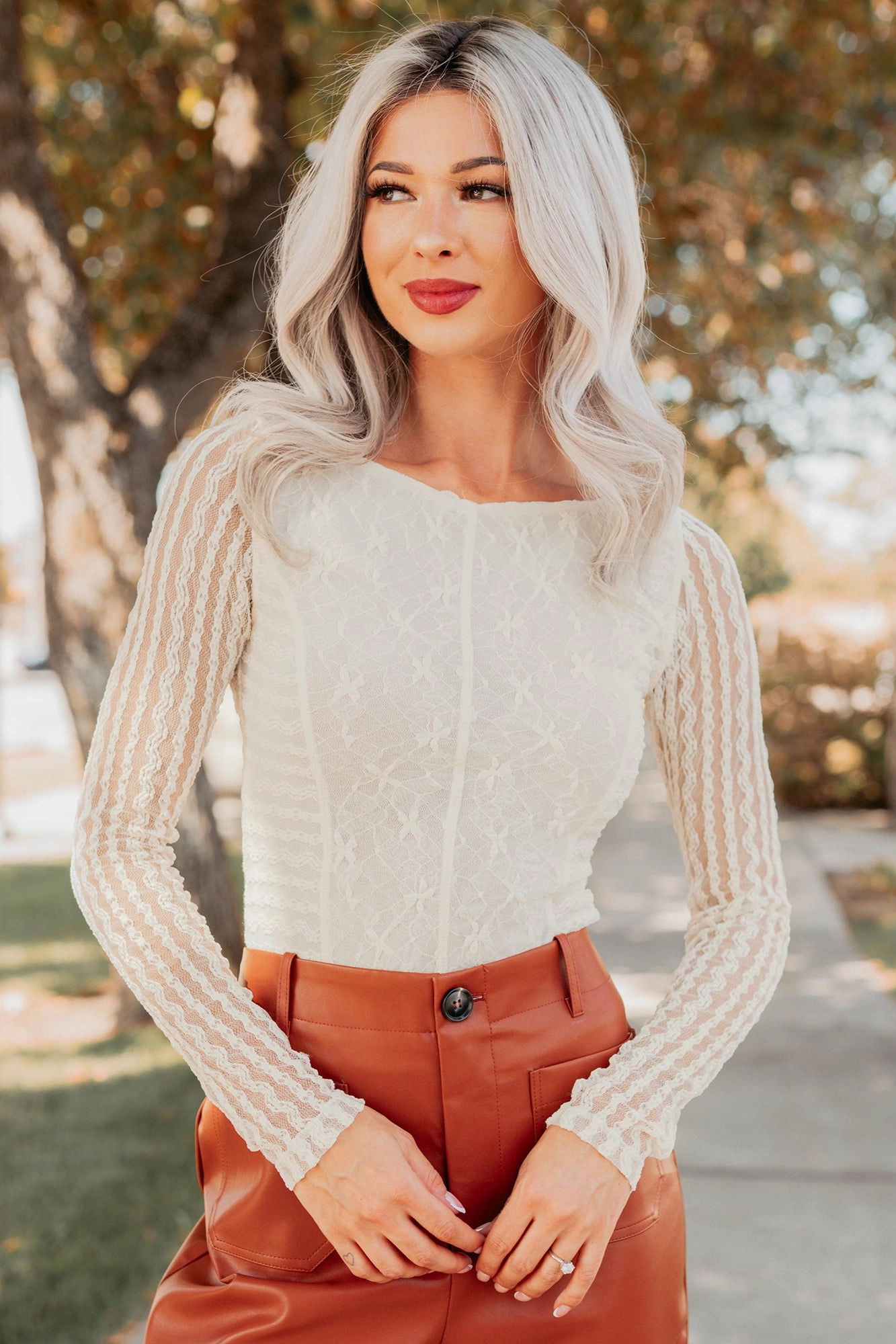 Weekend Trip Eco Friendly Abundant Joy Floral Lace Boatneck Bodysuit (Cream)