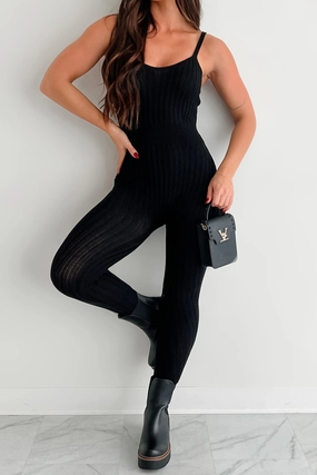 Better By The Minute Sweater Knit Catsuit (Black) Lightweight Holiday Yoga Weekend