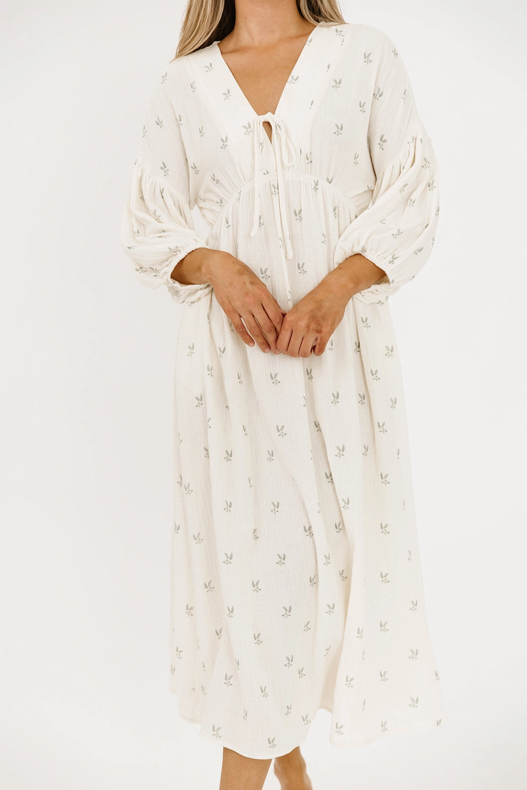 Versatile occasion dress Lounge Comfort Hunter Midi Dress in Soy/Sage Foliage