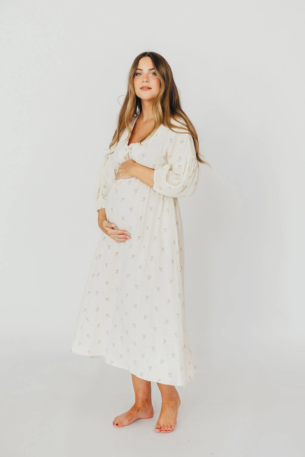 Hunter Midi Dress in Soy/Sage Foliage Profile Enhancer