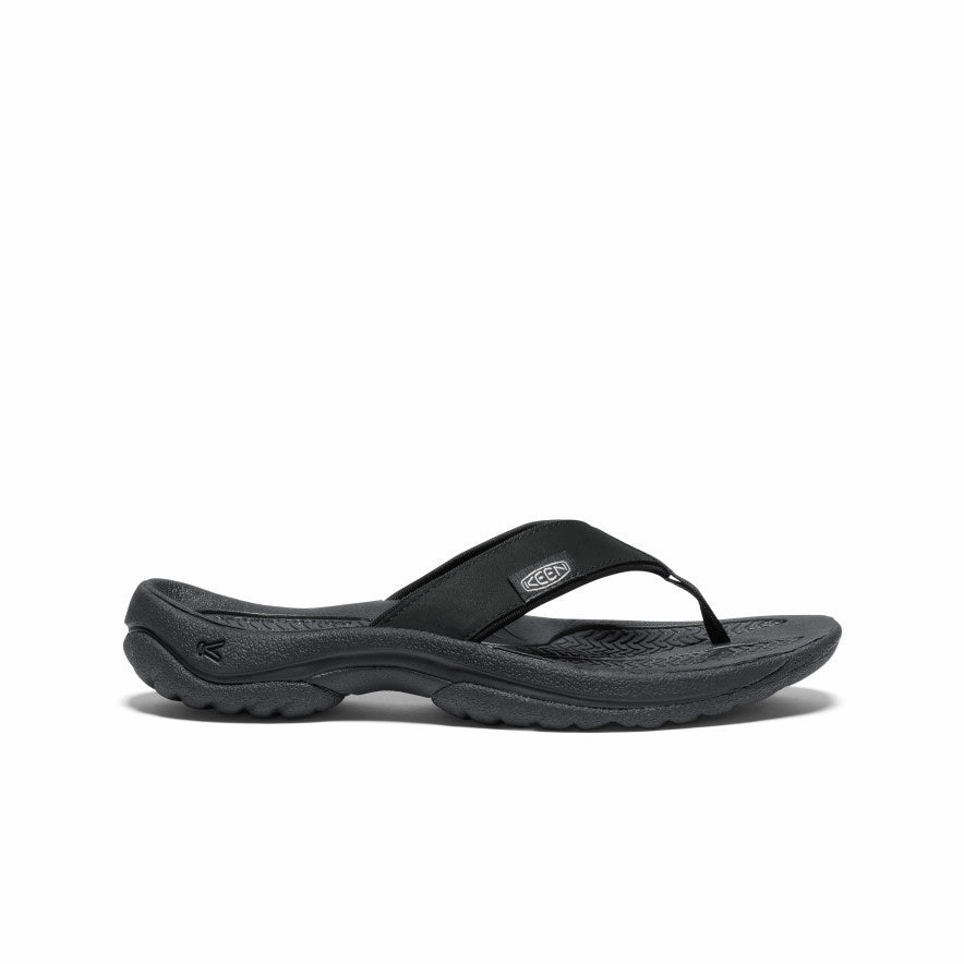 Stretchable Straps Vacation Trip Women's Kona Leather Flip-Flop  |  Black/Vapor
