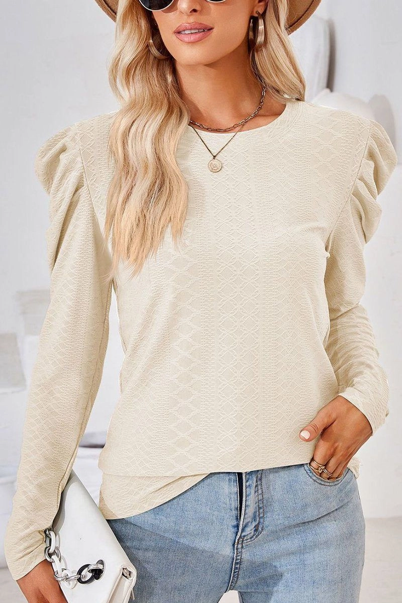 Elegant Look Antimicrobial Finish CREW NECK PUFF SLEEVE BLOUSE TEE FOR WOMEN