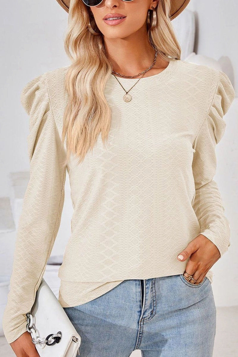 Essential Comfort Relaxed Vibes CREW NECK PUFF SLEEVE BLOUSE TEE FOR WOMEN