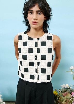 PolyesterBlend Laissa Checkered Top - Creme